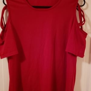 Red cold shoulder top